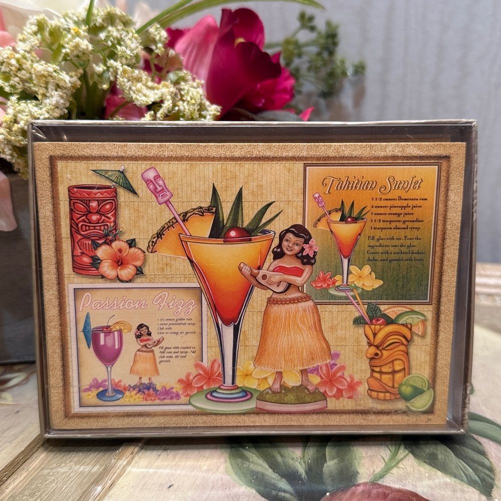 Vintage 2004 Cape Shore Hula Girl Tropical Drinks Blank Notecard Set Ephemera